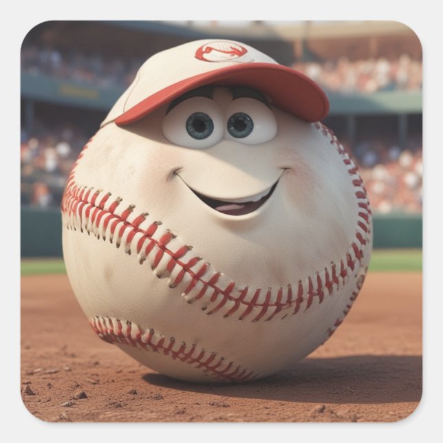 Pegatina Cuadrada Tazones de papel de cumpleaños de béisbol de dibuj (Anverso)