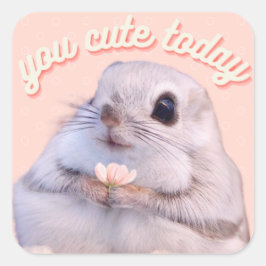 Pegatina Cuadrada Te Aburras De La Ardilla De Hoy Con Flor Rosa