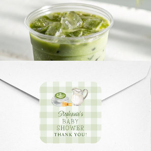 Pegatina Cuadrada Te Amamos Tanto Matcha Verde a Cuadros Baby Shower