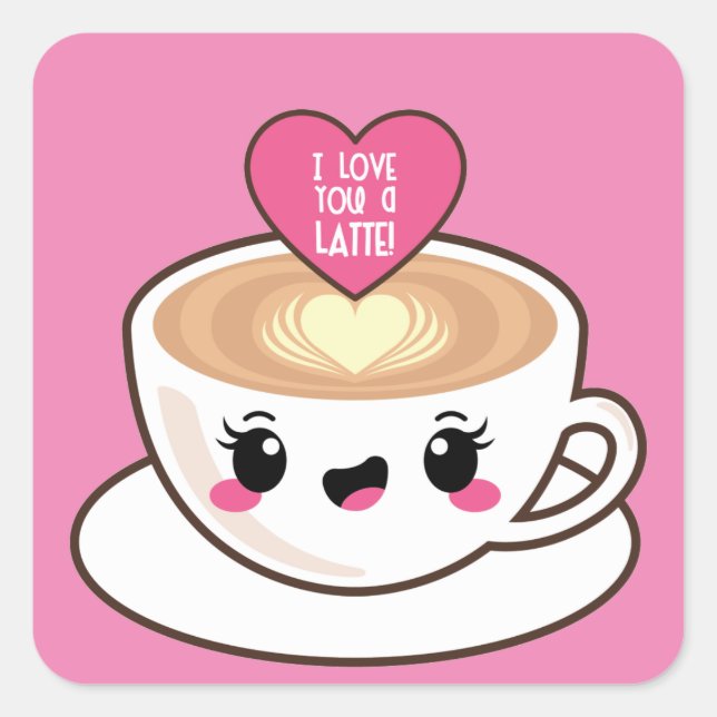 Pegatina Cuadrada Te Amas Una Emoji Latte (Anverso)