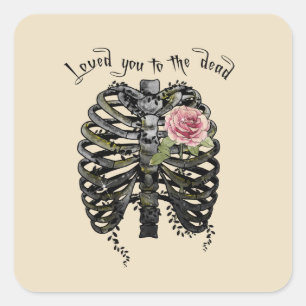 Pegatina Cuadrada Te amé a los muertos - Jaula gótica de costillas