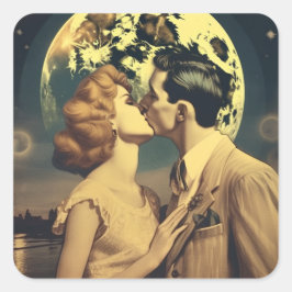 Pegatina Cuadrada Te amo a la luna, personalizable de afiches de via