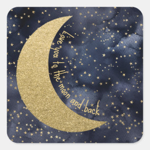 Pegatina Cuadrada Te Amo a la Luna y de Regreso Personalizado