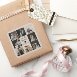 Pegatina Cuadrada Te amo abuelo con corazón y fotos -