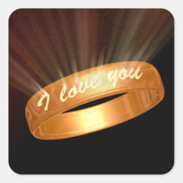 Pegatina Cuadrada "Te amo" Anillo Dorado