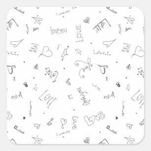 Pegatina Cuadrada te amo doodles personalizados