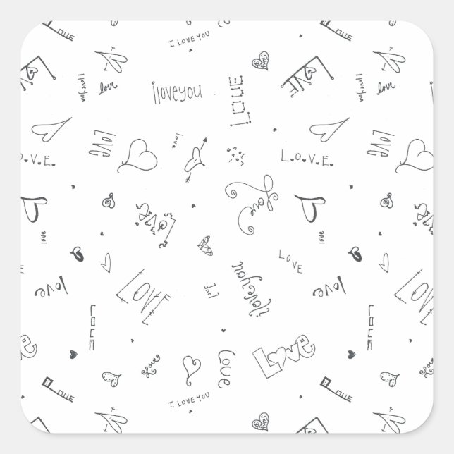 Pegatina Cuadrada te amo doodles personalizados (Anverso)