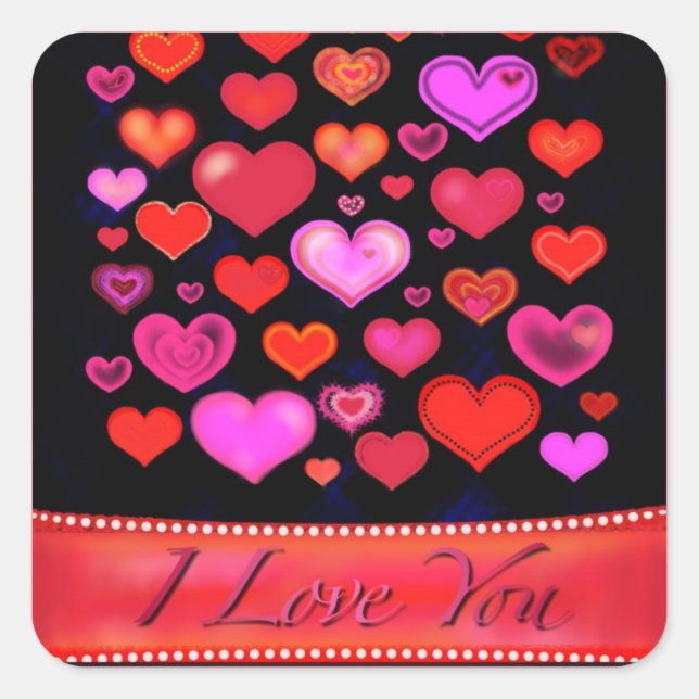 Pegatina Cuadrada TE AMO el corazón rosado gótico dibujando (Anverso)