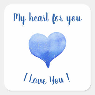 Pegatina Cuadrada Te Amo El día de San Valentín Cute Blue Heart