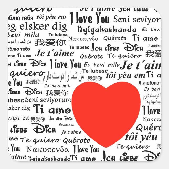 Pegatina Cuadrada Te amo en diferentes idiomas (Anverso)