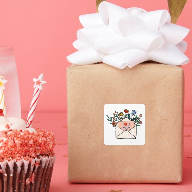 Pegatina Cuadrada Te amo mamá (Fiesta)