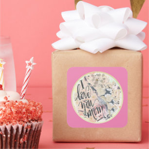 Pegatina Cuadrada Te Amo Mamá Color De Agua Rosa Caliente Añadir Cua