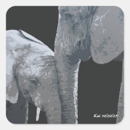 Pegatina Cuadrada Te Amo Más, Arte Original de Elefante