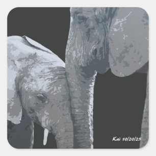 Pegatina Cuadrada Te Amo Más, Arte Original de Elefante