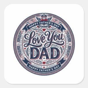 Pegatina Cuadrada Te Amo Papá Sticker Vintage Día del Padre   Retr