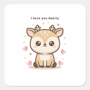 Pegatina Cuadrada Te Amo Querido Cute Puchi Dōshi Deer Christma