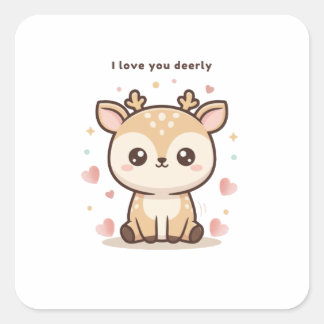 Pegatina Cuadrada Te Amo Querido Cute Puchi Dōshi Deer Christma