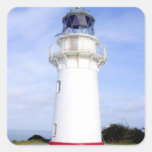 Pegatina Cuadrada Te Araroa, Nueva Zelanda. Un faro da