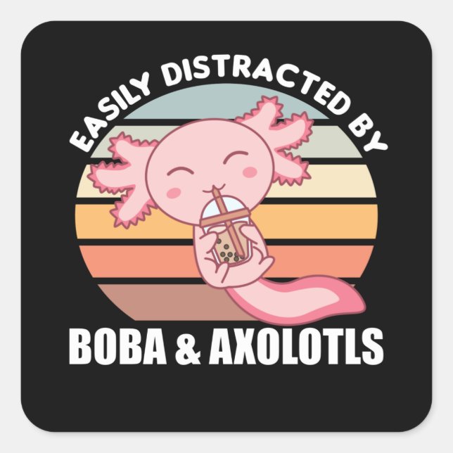 Pegatina Cuadrada Té de burbuja Axolotl Chocolate Sweet Animals Boba (Anverso)