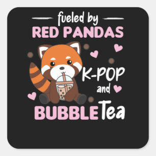 Pegatina Cuadrada Té de burbuja Rojo Panda Chocolate Cute Animales B