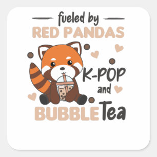 Pegatina Cuadrada Té de burbuja Rojo Panda Chocolate Cute Animales B