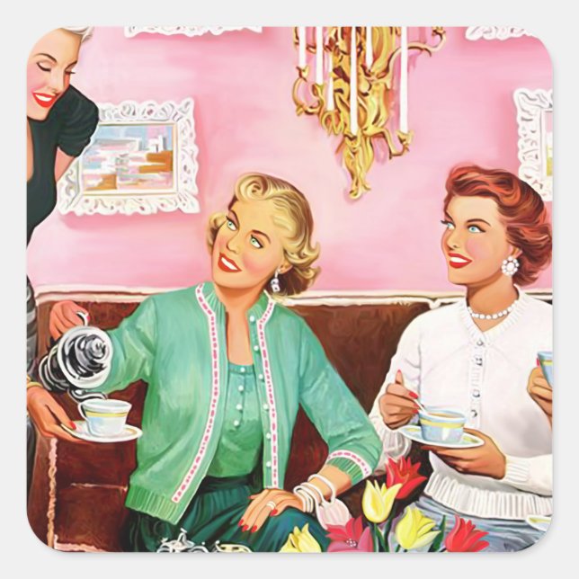 Pegatina Cuadrada Té de la tarde de 1950 (Anverso)