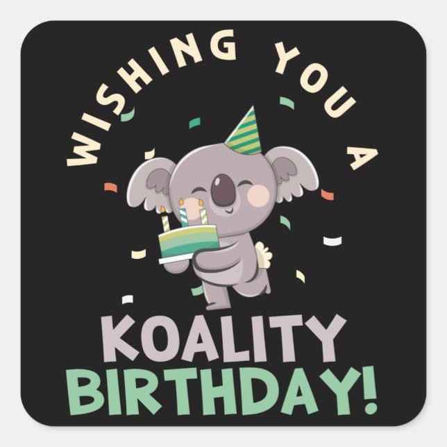Pegatina Cuadrada Te Deseo Un Cumpleaños De Koala (Anverso)