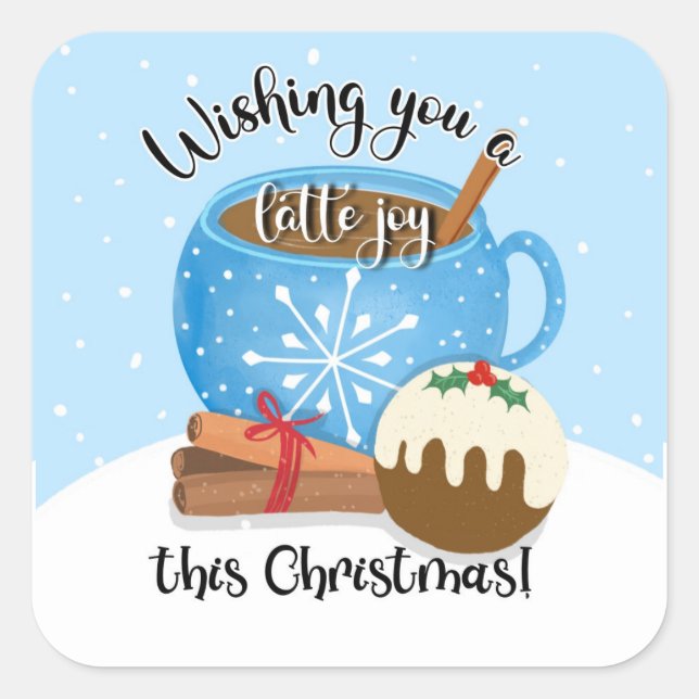 Pegatina Cuadrada Te deseo una alegría lata este Navidad café Cera (Anverso)