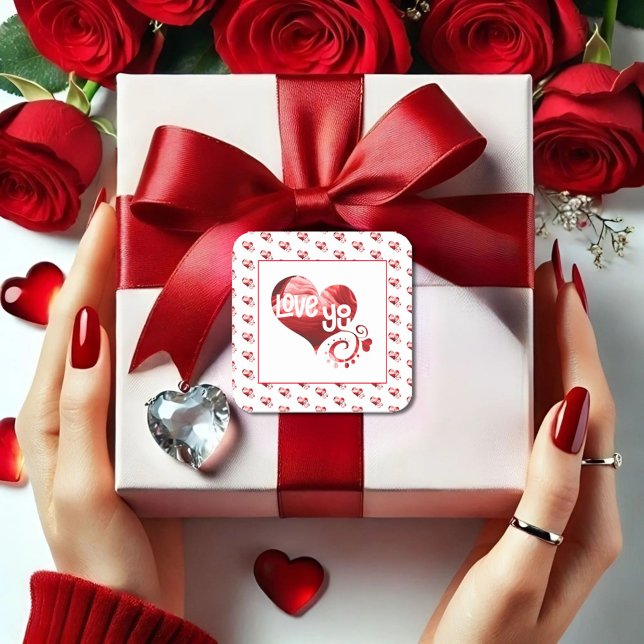 Pegatina Cuadrada Te encanta el mármol rojo Corazón de San Valentín  (Subido por el creador)