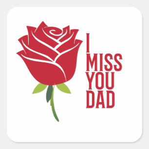 Pegatina Cuadrada Te Extraño Papi Te Amo Papá Con Rosa Rojo