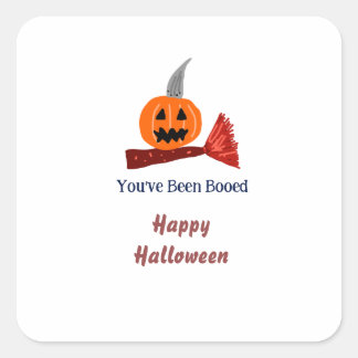 Pegatina Cuadrada Te han abucheado feliz Halloween escoba de calabaz