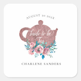 Pegatina Cuadrada Té Nupcial Rosegold y Aqua Brillante 