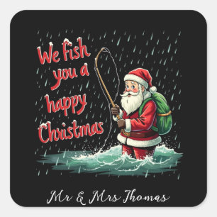 Pegatina Cuadrada Te pescamos un Navidad feliz divertido