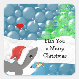 Pegatina Cuadrada Te pescamos un tiburón navideño