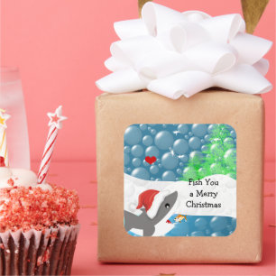 Pegatina Cuadrada Te pescamos un tiburón navideño