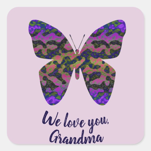 Pegatina Cuadrada Te queremos abuela especial abuela mariposa (Anverso)