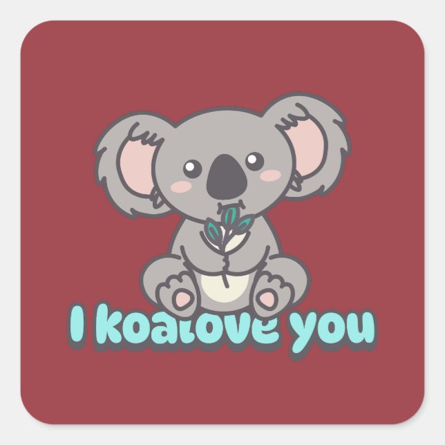 Pegatina Cuadrada Te quiero con el juego de palabras de Koala (Anverso)