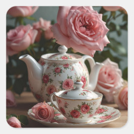 Pegatina Cuadrada Té Rosa de col rosa