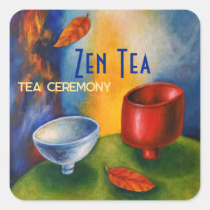 Pegatina Cuadrada Té Zen/Té otoñal/Ceremonia del té/Té/