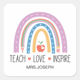 Pegatina Cuadrada Teach Love Inspire Teacher 