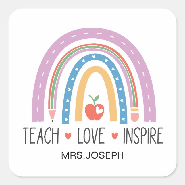 Pegatina Cuadrada Teach Love Inspire Teacher  (Anverso)
