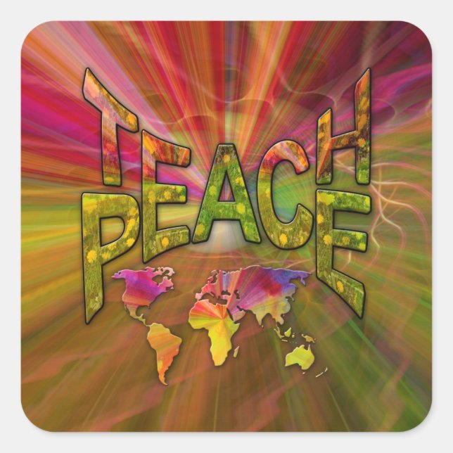 Pegatina Cuadrada Teach Peace (Anverso)