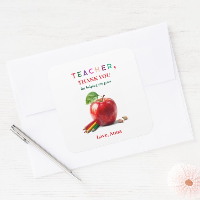 Pegatina Cuadrada Teacher Gift - Sticker with Thank You Message (Sobre)