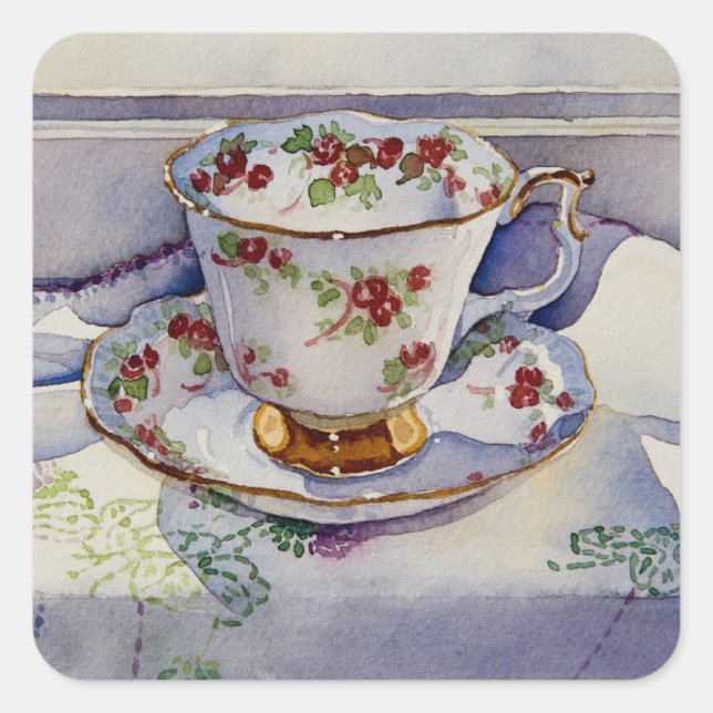 Pegatina Cuadrada Teacup on Linen 1799 (Anverso)