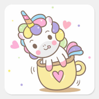 Pegatina Cuadrada Teacup Unicorn