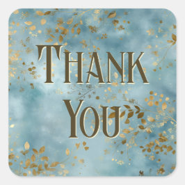 Pegatina Cuadrada Teal and Gold Leaves Design