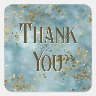 Pegatina Cuadrada Teal and Gold Leaves Design