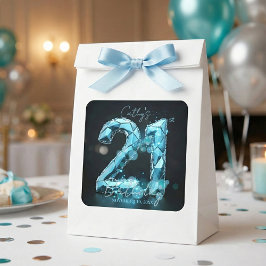 Pegatina Cuadrada Teal Blue Crystal Glam Sparkle 21st Birthday Party