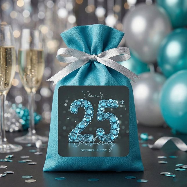 Pegatina Cuadrada Teal Blue Diamonds Glamour 25th Birthday Party (Subido por el creador)