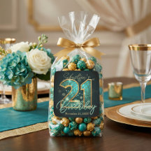 Teal Blue Gold Mosaic Agate 21st Birthday Party